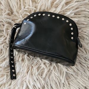 Gorgeous WCM Italian Black Leather Silver Studded Wristlet Club Purse Bag